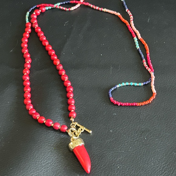 Red Horn Beaded BOHO Necklace - Picture 3 of 8